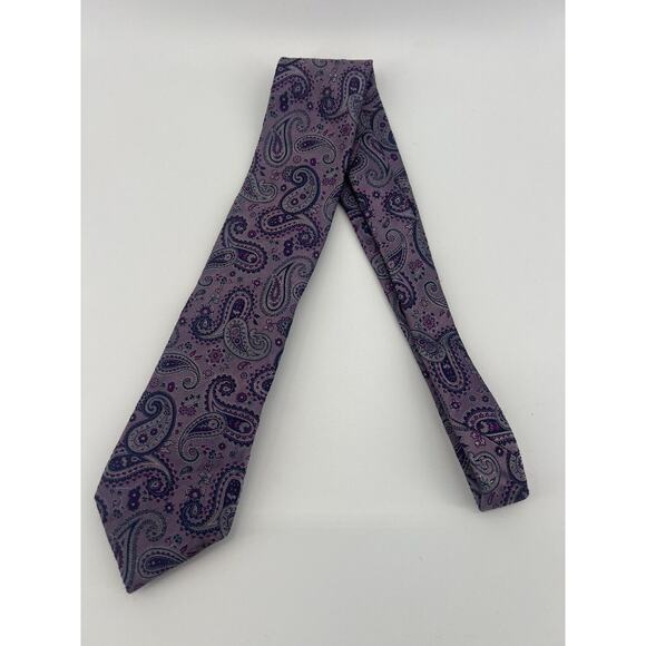 Canali Purple Paisley 100% Silk Men’s Neck Tie Made In Italy - Picture 3 of 4